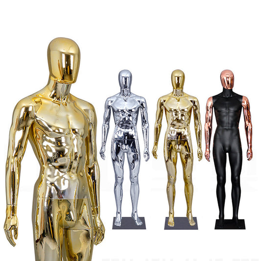 Wholesale Hot Selling Chrome Electroplating Silver Male Mannequin Egg Head With Metal Stand Base Men Plastic Dummy