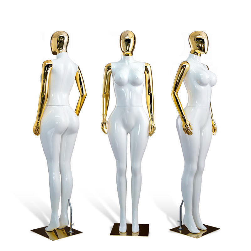 Most Popular Bbl Curvy Shiny Gold Chrome Full Body Plus Size Female Mannequins for Sale Clothes Fashion Display