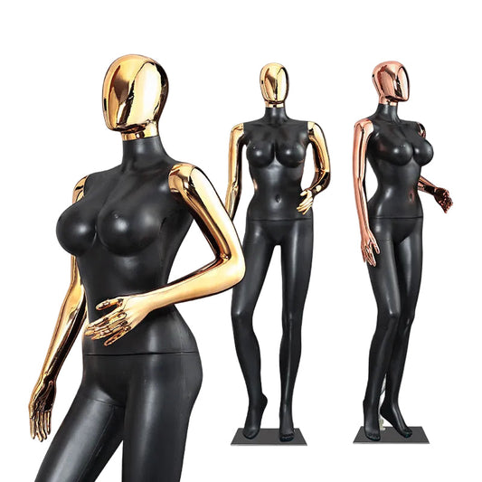 Fashion Matte Black Golden Chrome Female Mannequin Plus Size Dress Foam Full Body Big Breast Manikin for Clothes Window Display