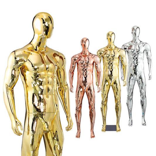 Chrome Male Mannequin for Male Clothes Boutique Display Silver Gold Full Body Male Muscle Mannequins Doll Men Plastic Dummy