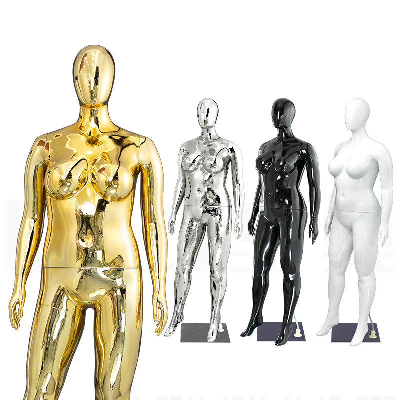 Factory Direct Sale Egg Head Plus Size Woman Plastic Chrome Gold Mannequin Oversize Size Female Mannequin for Clothing Store