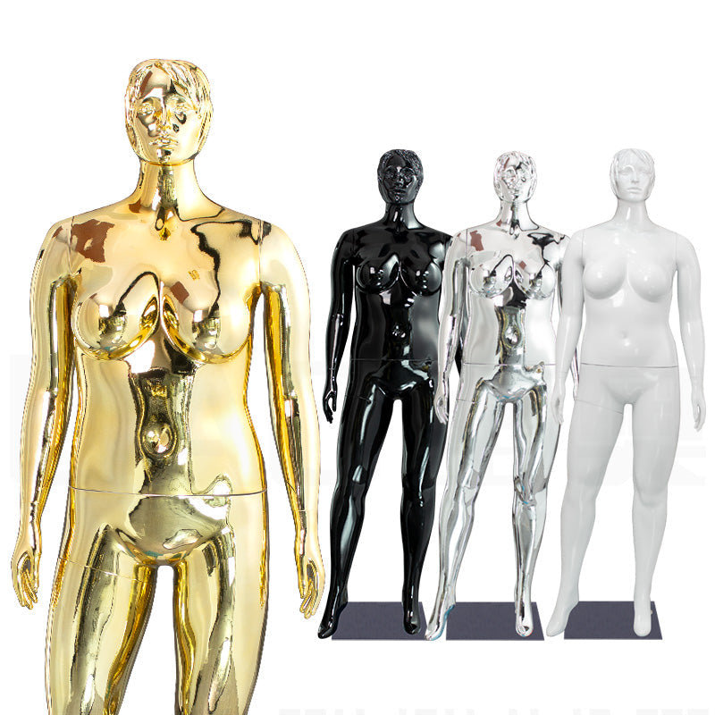 2025 New Full Body Plastic Mannequin Plus Size Chrome Electroplate Female Mannequin Women Dummy