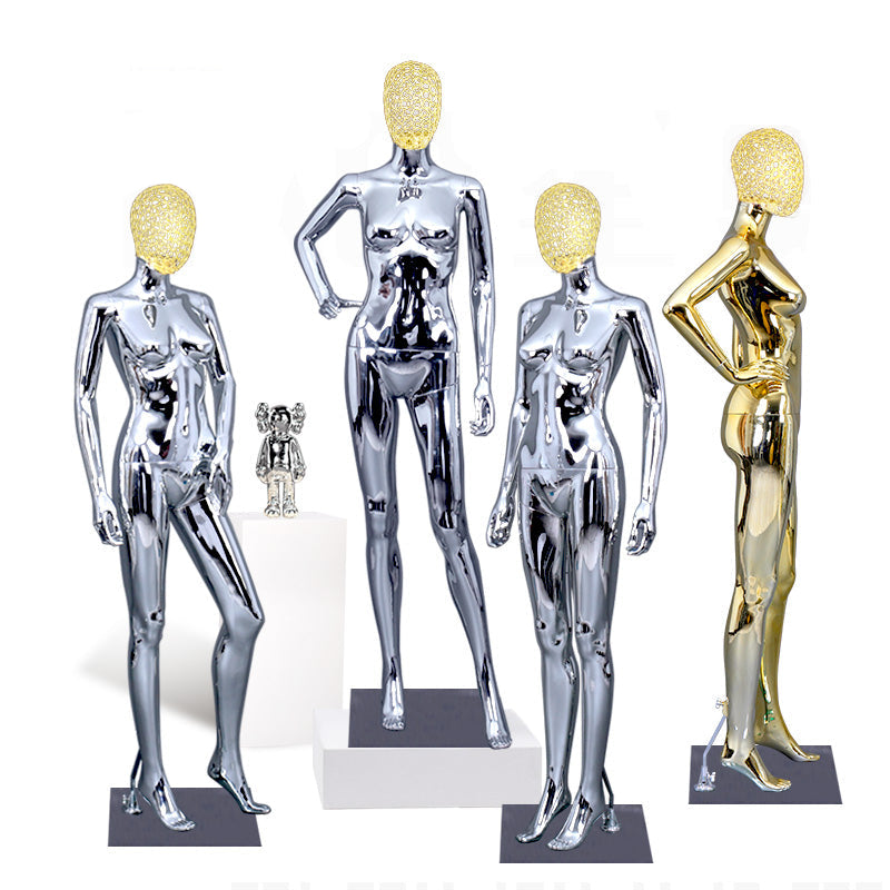 Factory Electroplated Female Mannequin With Metal Head Gold Silver Shinning Surface Women Dummy Wedding Evening Dress Display