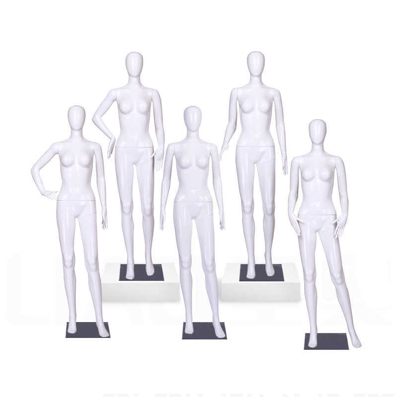 Fashion Women Plastic Dummy Standing Glossy White Mannequin Female Full Body Egg Head Mannequins