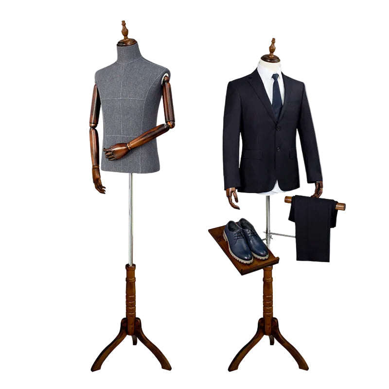 High-end Clothing Store Suit Display Model upper-body with Wooden Arm male mannequins for boutique clothes Adjustable Height