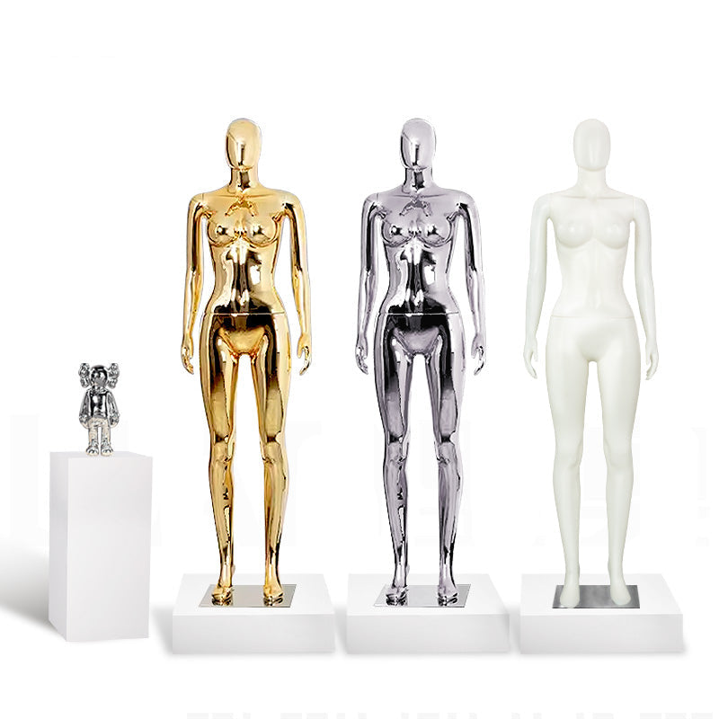 Factory Sale Chrome Female Mannequins High Heel Shinny Gold Blue Silver Women Dummy Boutique Clothes Shop Window Fashion Display