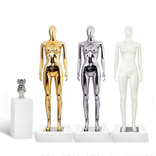 Factory Sale Chrome Female Mannequins High Heel Shinny Gold Blue Silver Women Dummy Boutique Clothes Shop Window Fashion Display