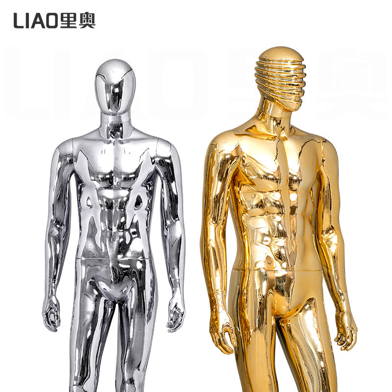 Gold Silver Chrome Plated Plus Size Muscle Male Mannequin Full Body with Head Stand for Clothing Shop Window Display