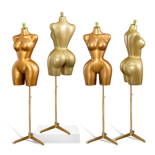 BBL Female Torso Mannequin Curvy Gold Upper-Body Half with Large Hips Brazilian Girl Dress Form Display for Fashion