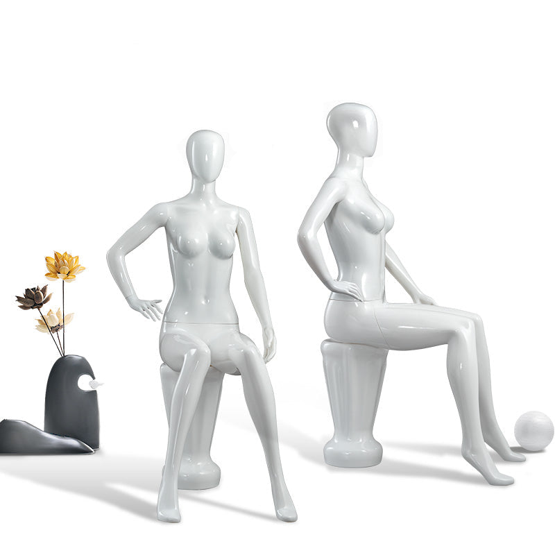 White Full Body Sitting Female Mannequin Real Size with Stool Clothing Plastic Model for Display