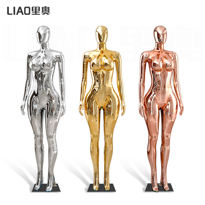 Plus Size Chrome Full-Body Dress Form Mannequin for Women  Big Bust Hip Curvy Standing Pose Fashion Store Window Display
