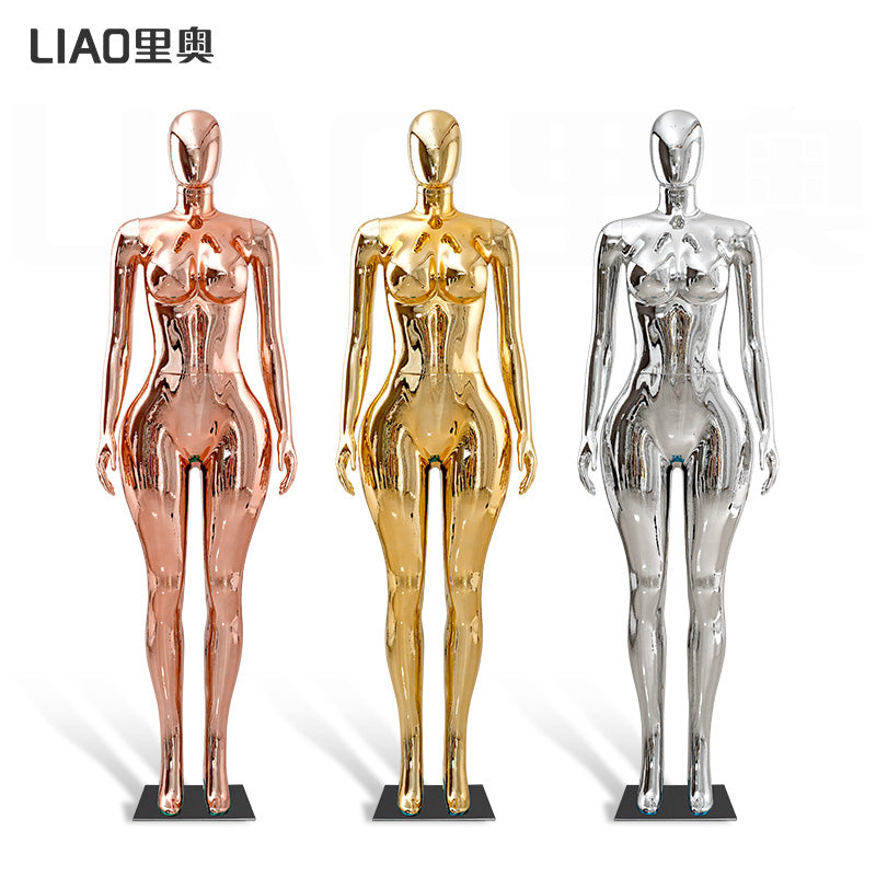 Plus Size Chrome Full-Body Dress Form Mannequin for Women  Big Bust Hip Curvy Standing Pose Fashion Store Window Display