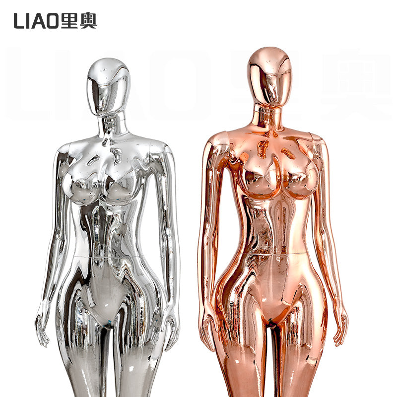 Plus Size Chrome Full-Body Dress Form Mannequin for Women  Big Bust Hip Curvy Standing Pose Fashion Store Window Display