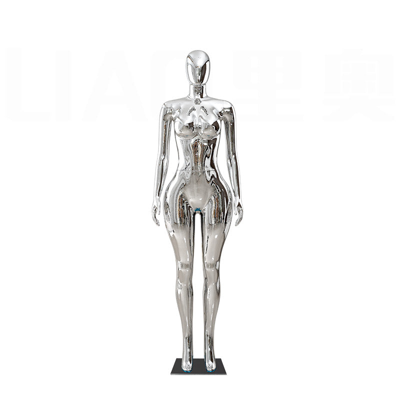 Plus Size Chrome Full-Body Dress Form Mannequin for Women  Big Bust Hip Curvy Standing Pose Fashion Store Window Display