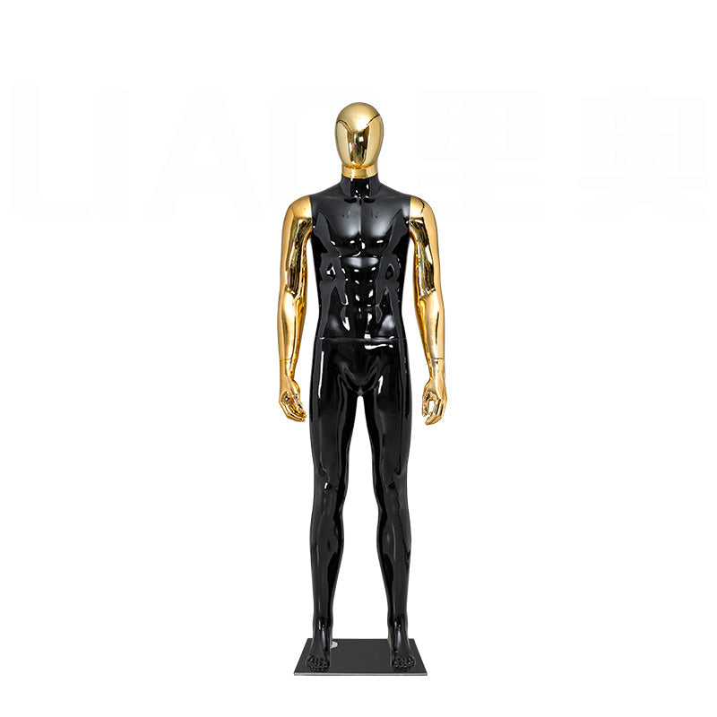 Glossy White Male Mannequin with Gold Chrome Head & Arms Full Body Muscular Display Dummy for Clothing Store