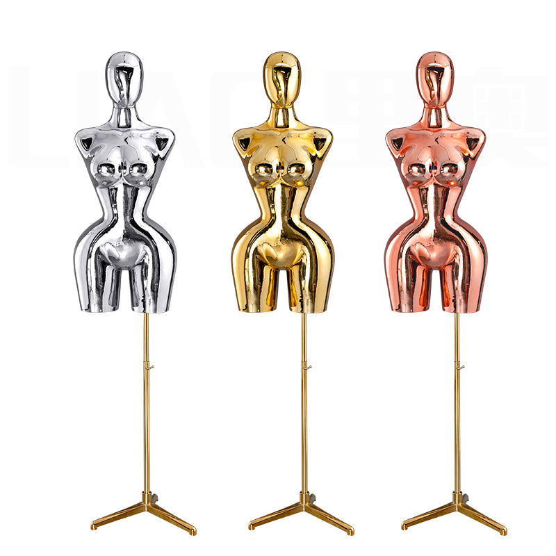 BBL Female Curvy Model Gold Female Torso Chrome Mannequin Upper-Body Half Body Large Hips Brazilian Girl Dress Form